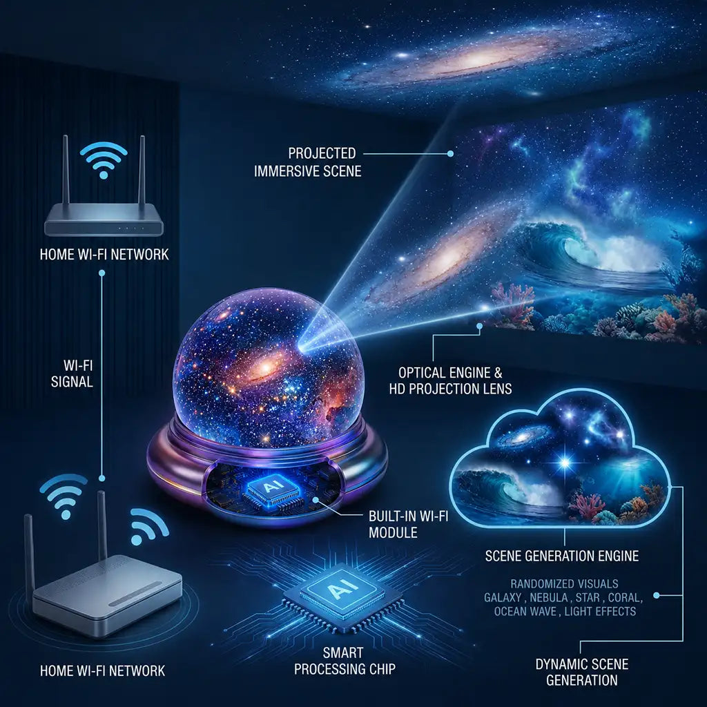 Topacme® NEXT-GEN SMART PROJECTION HD Smart Dynamic 5D Holographic Night Light Projector